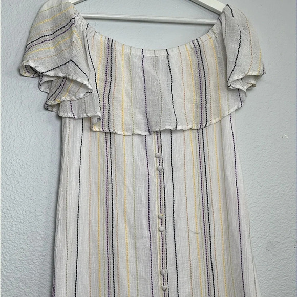 Michael Stars Crinkle Gauze Embroidered Beach Striped Ruffle Hem MidiDress Small - Picture 3 of 9